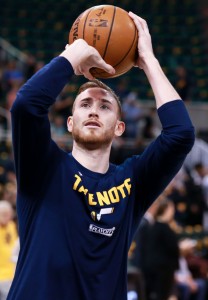 May 6, 2017; Salt Lake City, UT, USA; Utah Jazz forward Gordon Hayward (20) warms up before the game against the Golden State Warriors in game three of the second round of the 2017 NBA Playoffs at Vivint Smart Home Arena. Mandatory Credit: Chris Nicoll-USA TODAY Sports